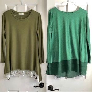 BOTH TOPS FOR $10 Swing Stretch Fabric Size L